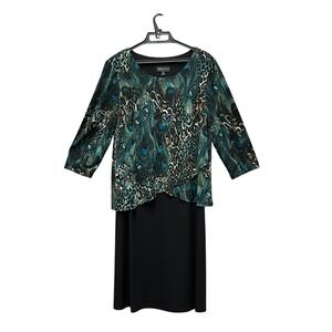 NEW Connected Apparel Woman's Dress‎ Sz 18W Peacock Animal Print Overlay Evening